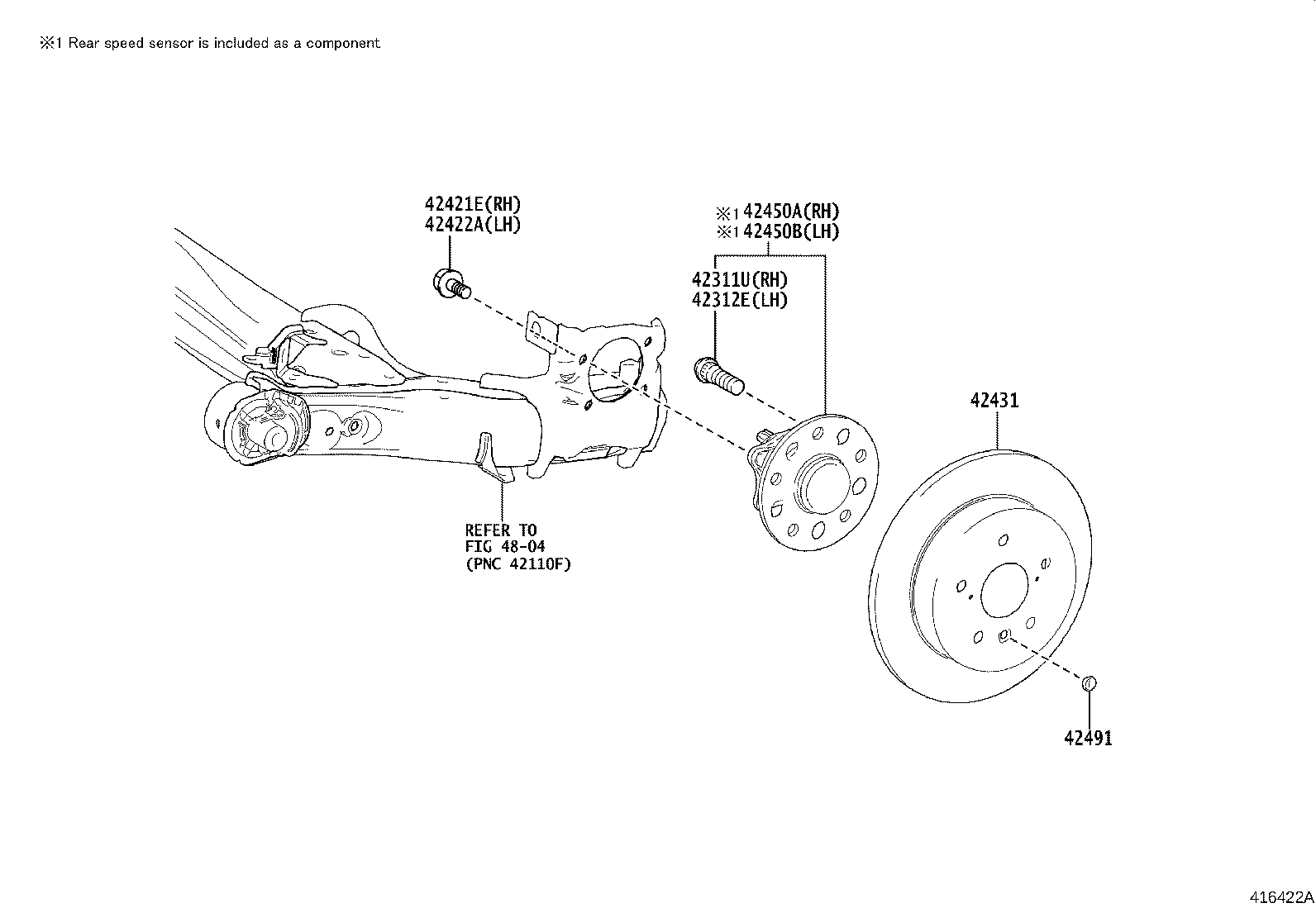 42450-0A010 HUB & BEARING ASSY, REAR AXLE, RH product image