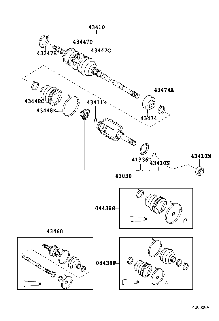 04438-20350 BOOT KIT, FRONT DRIVE SHAFT, IN & OUTBOARD, RH product image