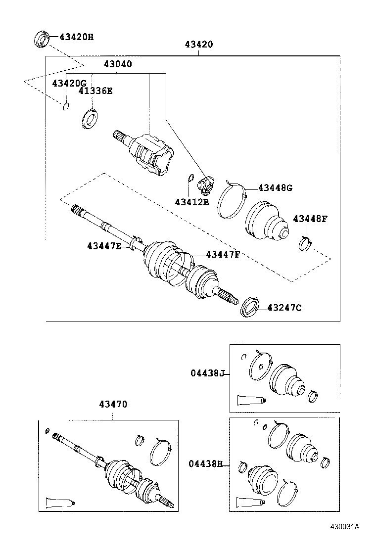 04438-20350 BOOT KIT, FRONT DRIVE SHAFT, IN & OUTBOARD, RH product image