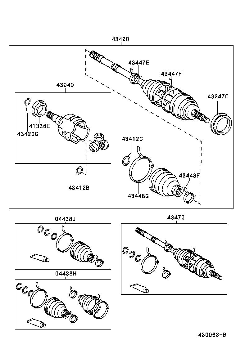04438-42120 BOOT KIT, FRONT DRIVE SHAFT, IN & OUTBOARD, RH product image
