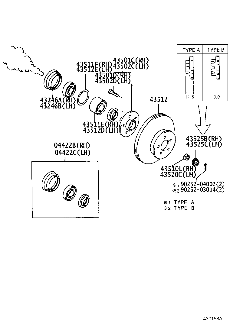43502-42010 HUB SUB-ASSY, FRONT AXLE, RH product image