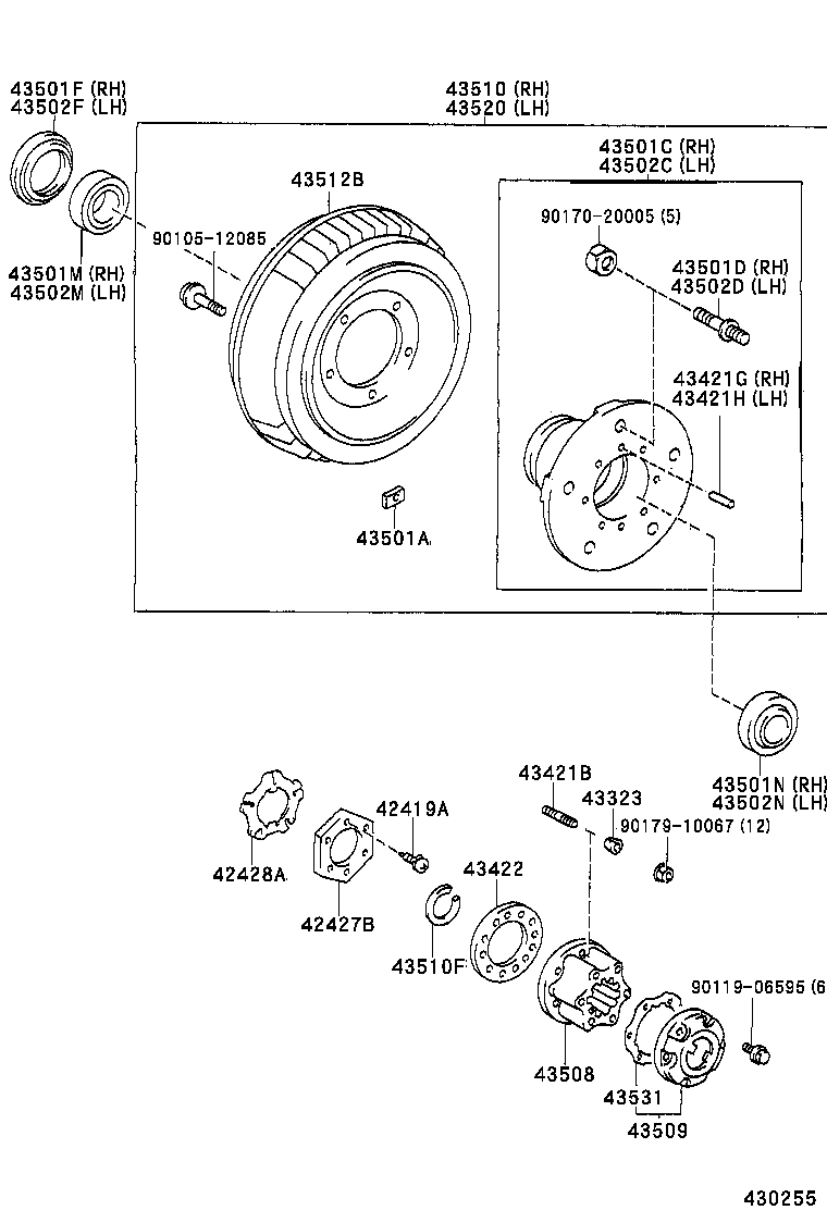 43501-37010 HUB SUB-ASSY, FRONT AXLE, RH product image