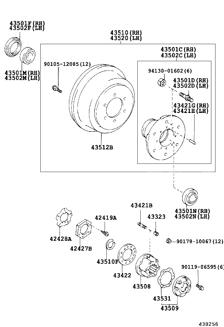 43501-37010 HUB SUB-ASSY, FRONT AXLE, RH product image