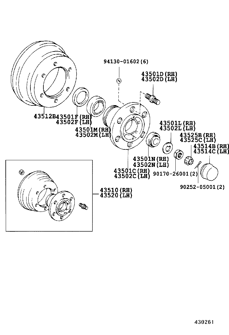 43501-37010 HUB SUB-ASSY, FRONT AXLE, RH product image