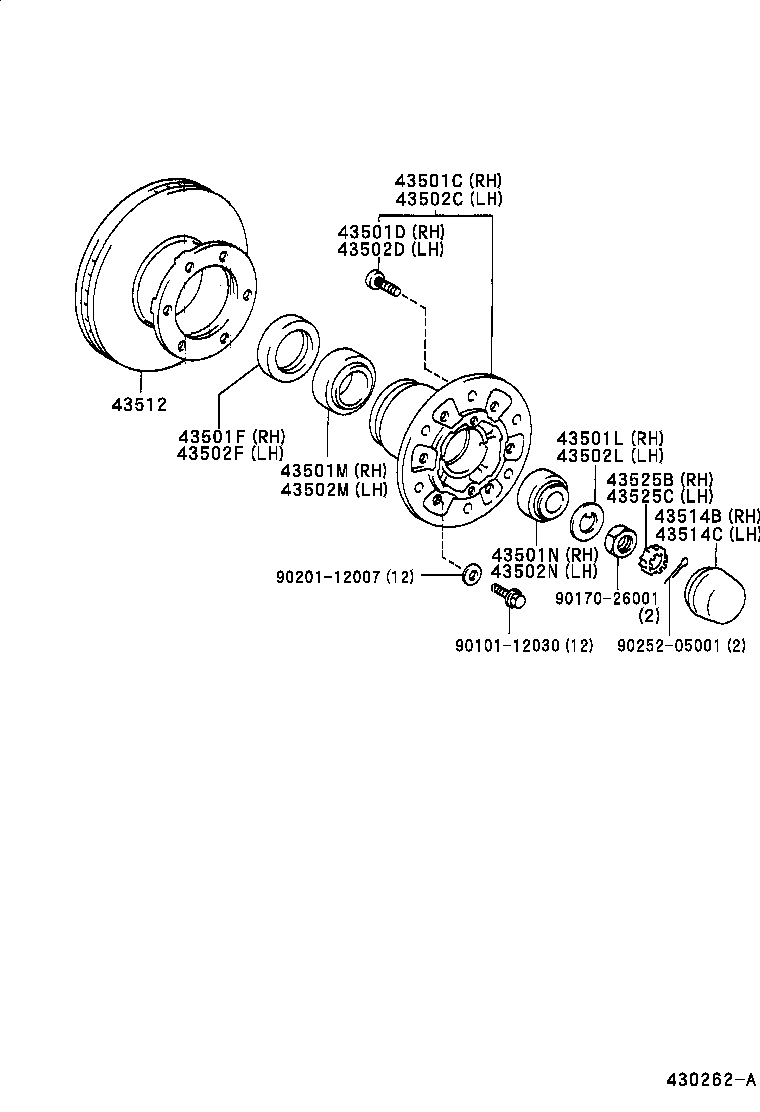43501-37010 HUB SUB-ASSY, FRONT AXLE, RH product image