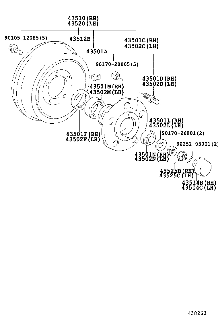 43501-37010 HUB SUB-ASSY, FRONT AXLE, RH product image