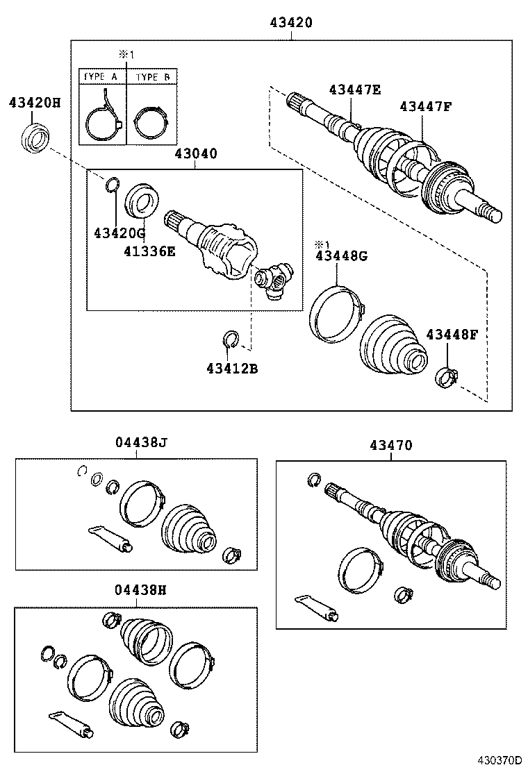 04438-32250 BOOT KIT, FRONT DRIVE SHAFT, IN & OUTBOARD, RH product image