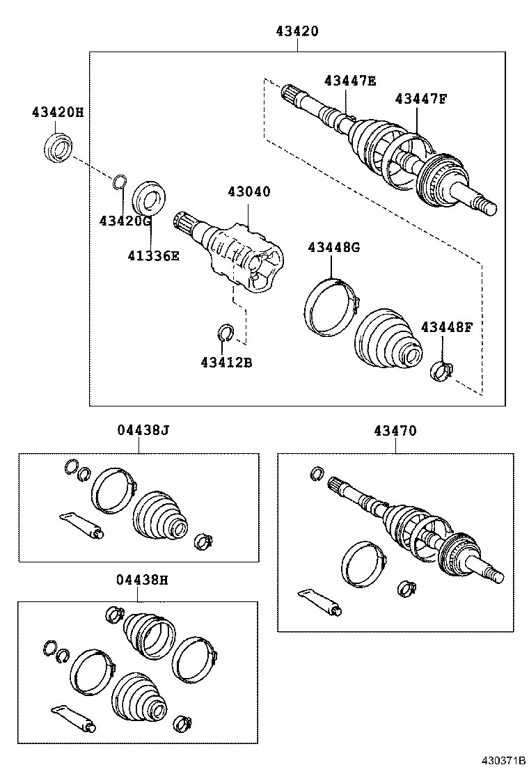 04438-32250 BOOT KIT, FRONT DRIVE SHAFT, IN & OUTBOARD, RH product image