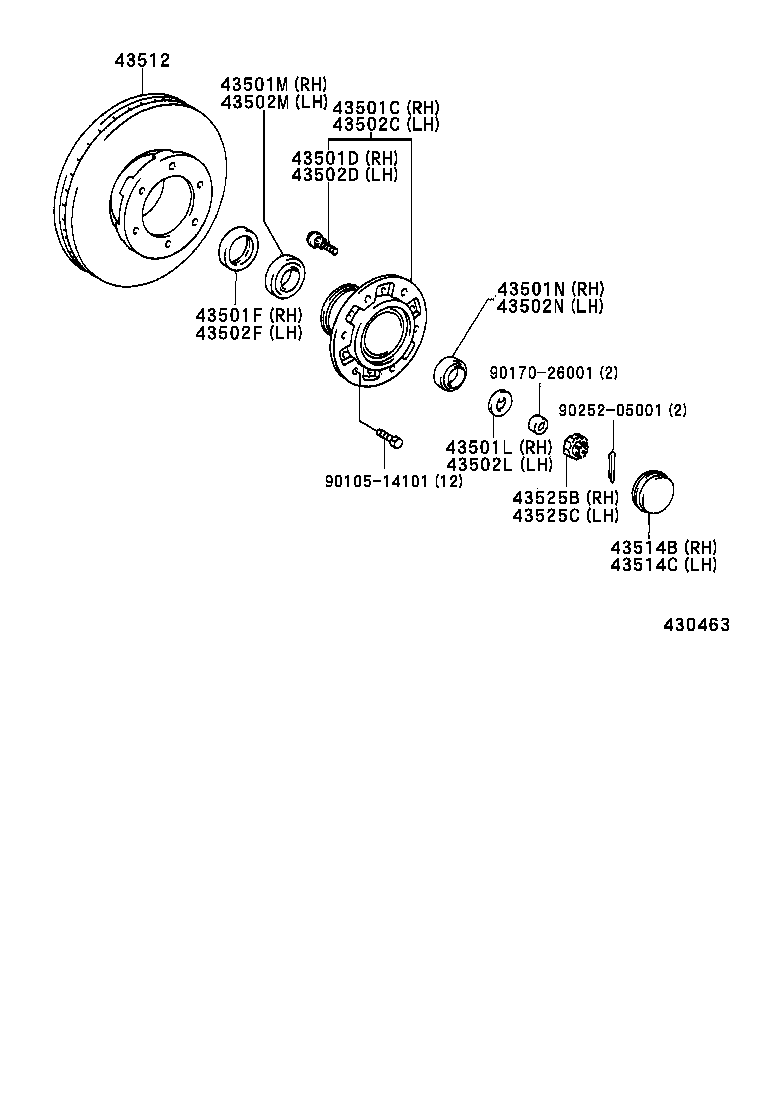 43501-37010 HUB SUB-ASSY, FRONT AXLE, RH product image