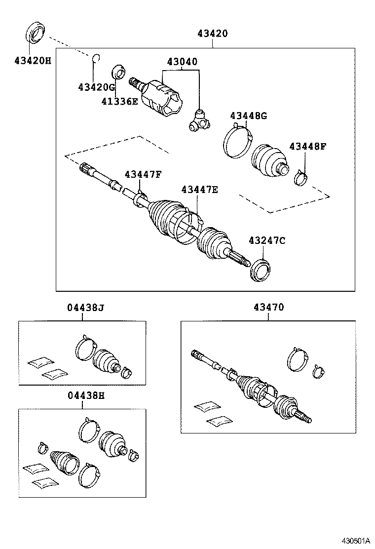 04438-07020 BOOT KIT, FRONT DRIVE SHAFT, IN & OUTBOARD, RH product image