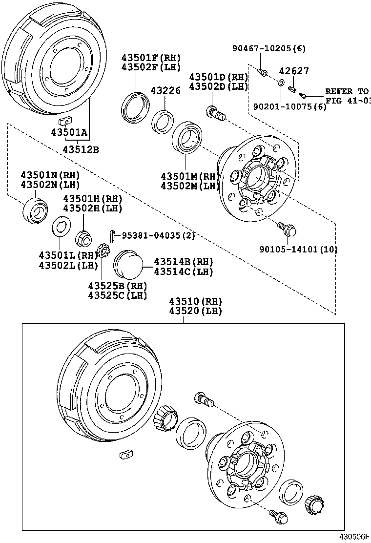 43510-39045 HUB AND BRAKE DRUM ASSY, FRONT AXLE, RH product image