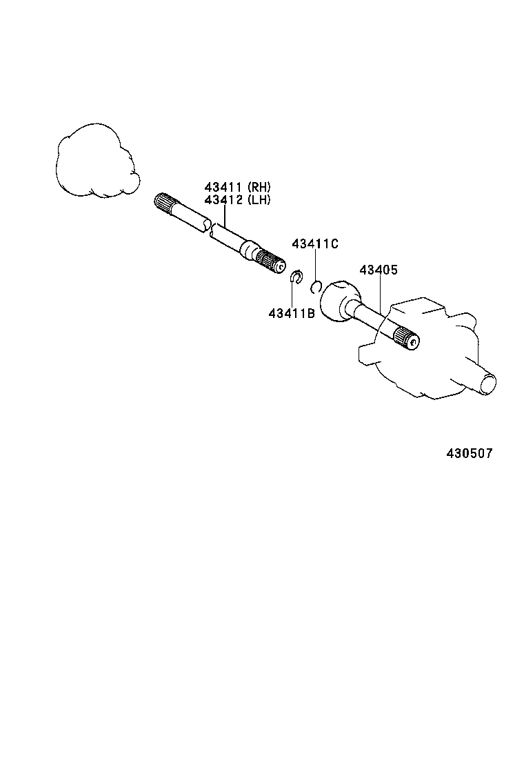 43412-60090 SHAFT, FRONT AXLE, INNER LH product image