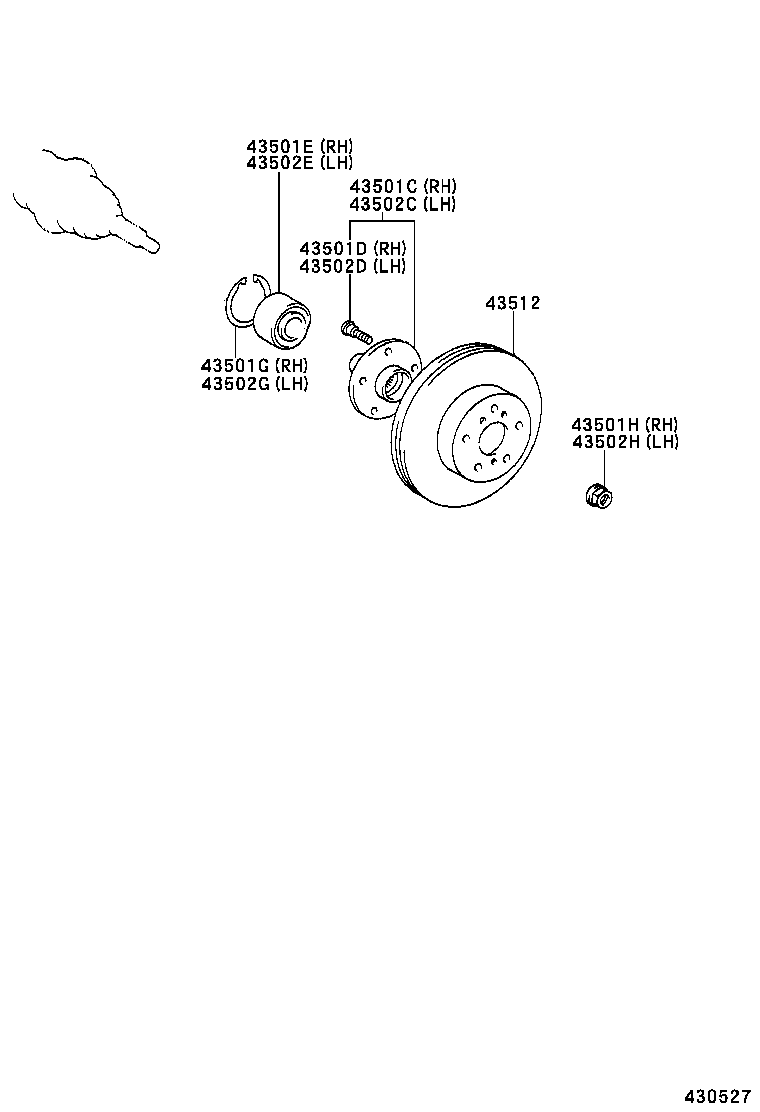 43502-32080 HUB SUB-ASSY, FRONT AXLE, RH product image