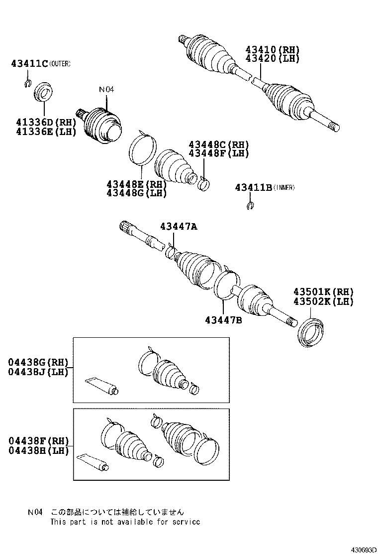 04437-0C010 BOOT KIT, FRONT DRIVE SHAFT INBOARD JOINT, RH product image