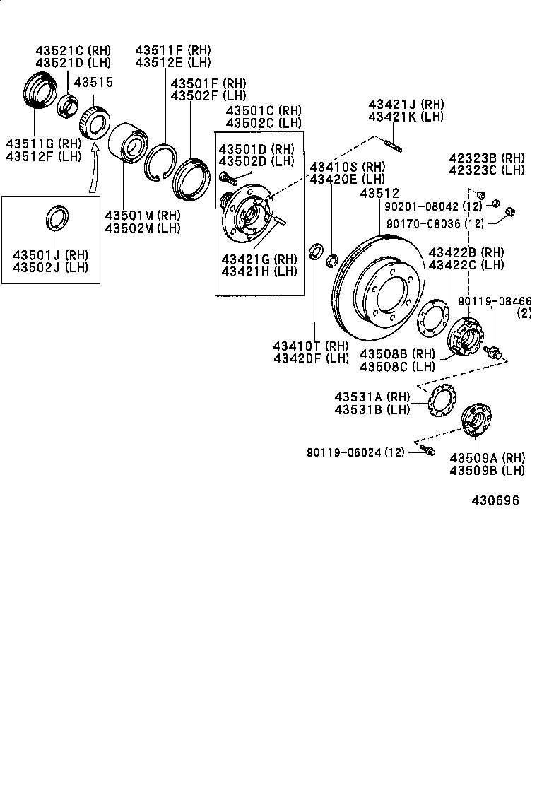 43502-04030 HUB SUB-ASSY, FRONT AXLE, RH product image