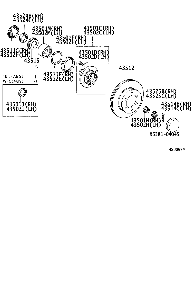43502-04030 HUB SUB-ASSY, FRONT AXLE, RH product image