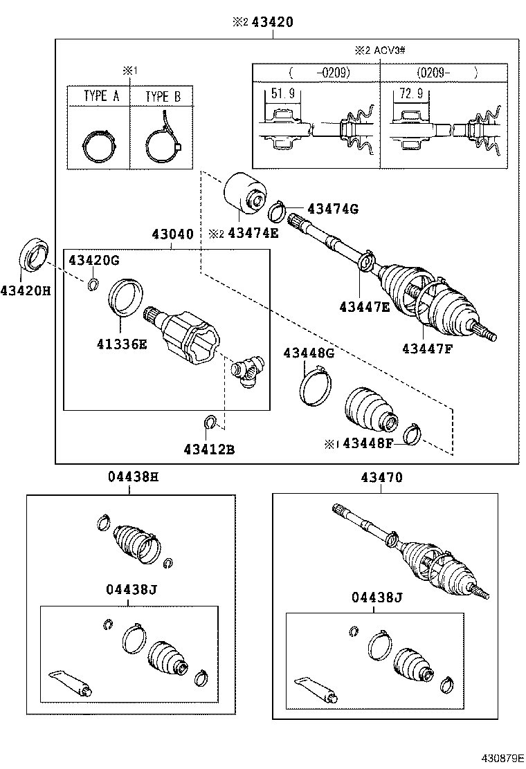 04438-44051 BOOT KIT, FRONT DRIVE SHAFT, IN & OUTBOARD, RH product image