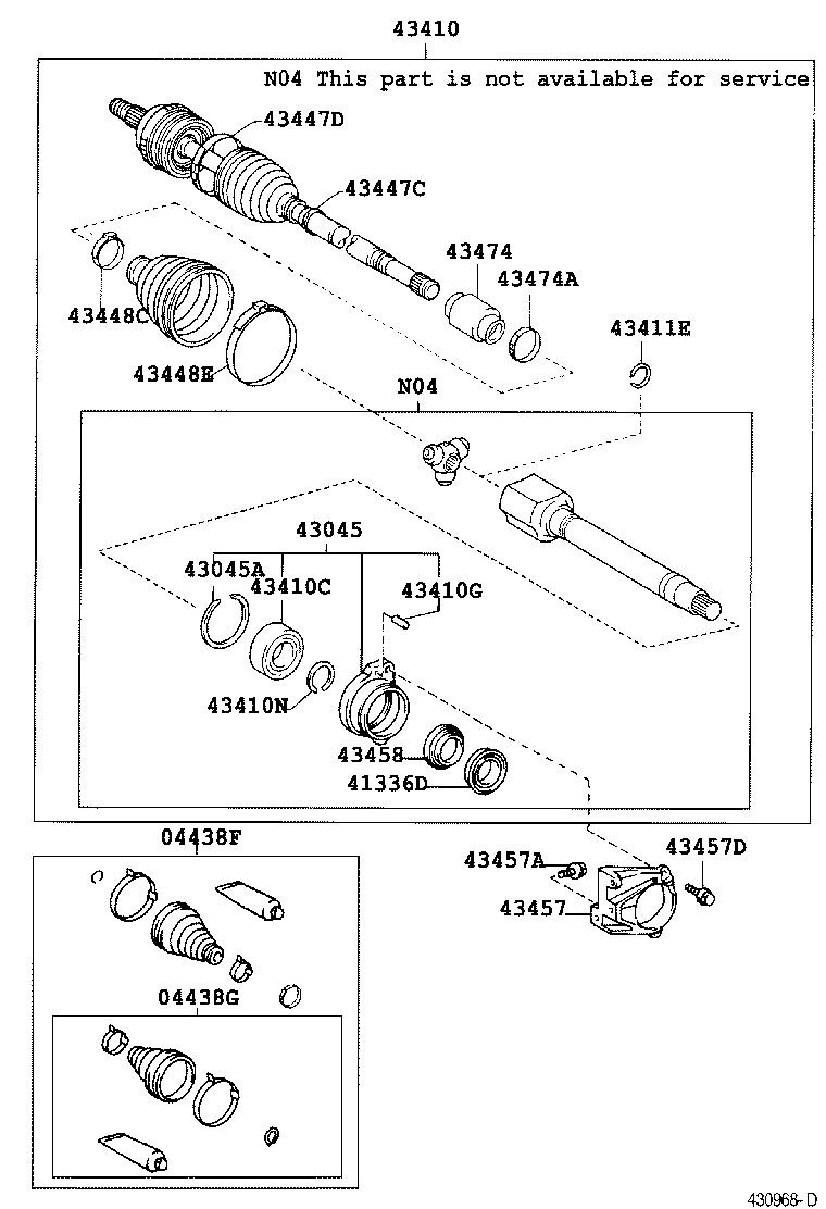 04438-02200 BOOT KIT, FRONT DRIVE SHAFT, IN & OUTBOARD, RH product image
