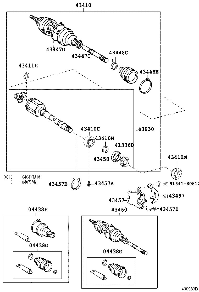 04438-06240 BOOT KIT, FRONT DRIVE SHAFT, IN & OUTBOARD, RH product image