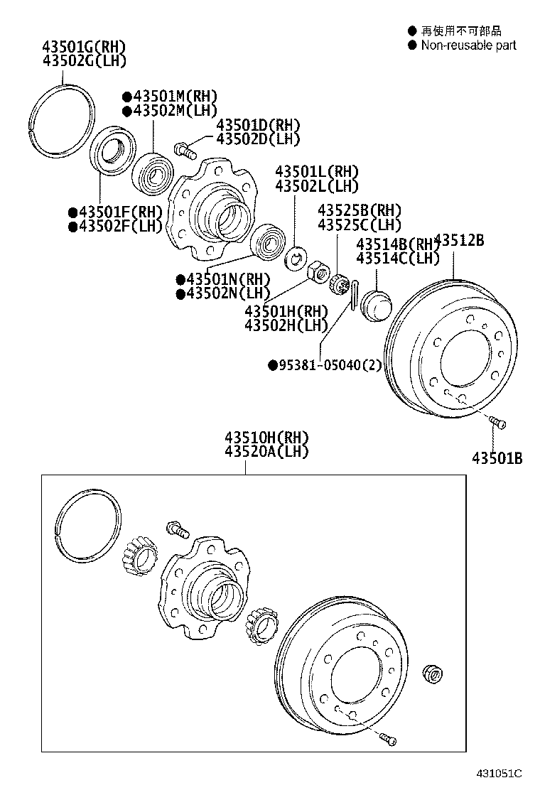 43501-0W010 HUB SUB-ASSY, FRONT AXLE, RH product image