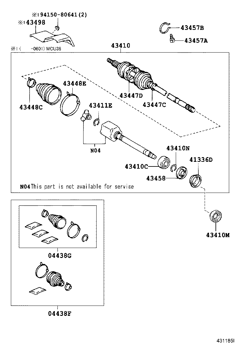 04427-08040 BOOT KIT, FRONT DRIVE SHAFT, IN & OUTBOARD, RH product image