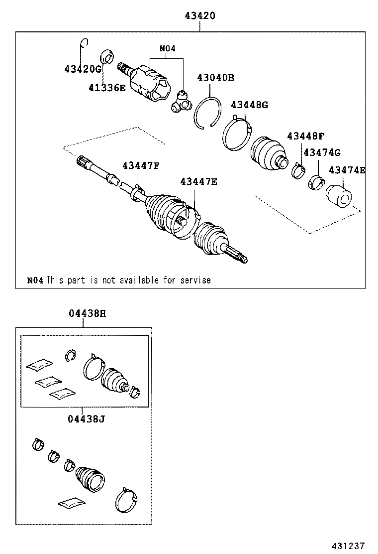 04438-06140 BOOT KIT, FRONT DRIVE SHAFT, IN & OUTBOARD, LH product image