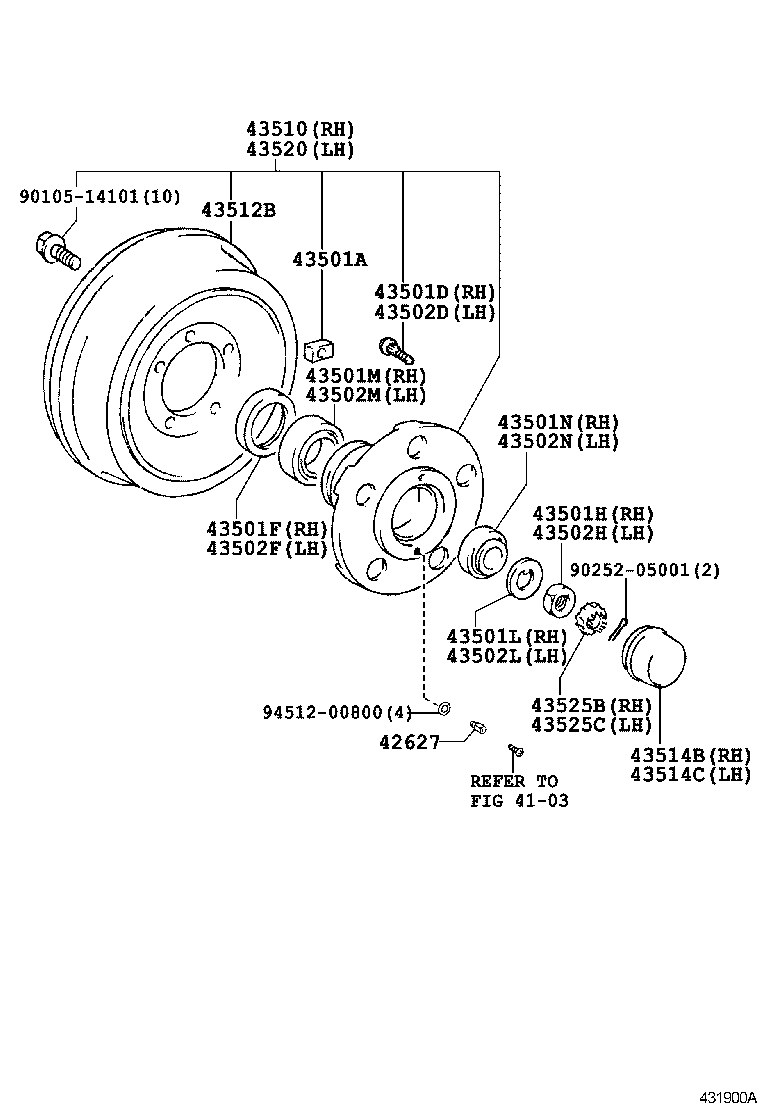 43510-39045 HUB AND BRAKE DRUM ASSY, FRONT AXLE, RH product image