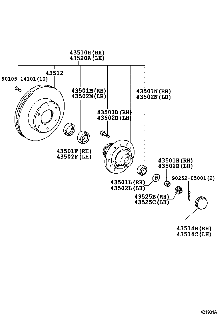 43510-39045 HUB AND BRAKE DRUM ASSY, FRONT AXLE, RH product image