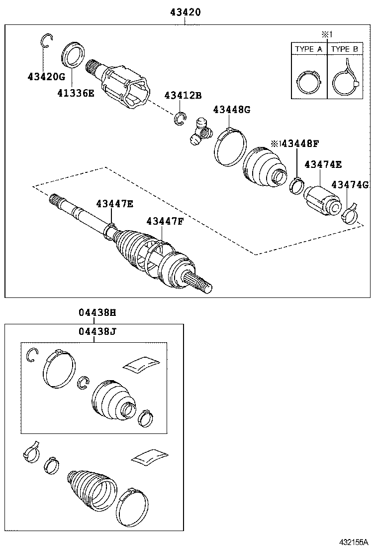 04427-48160 BOOT KIT, FRONT DRIVE SHAFT, IN & OUTBOARD, RH product image