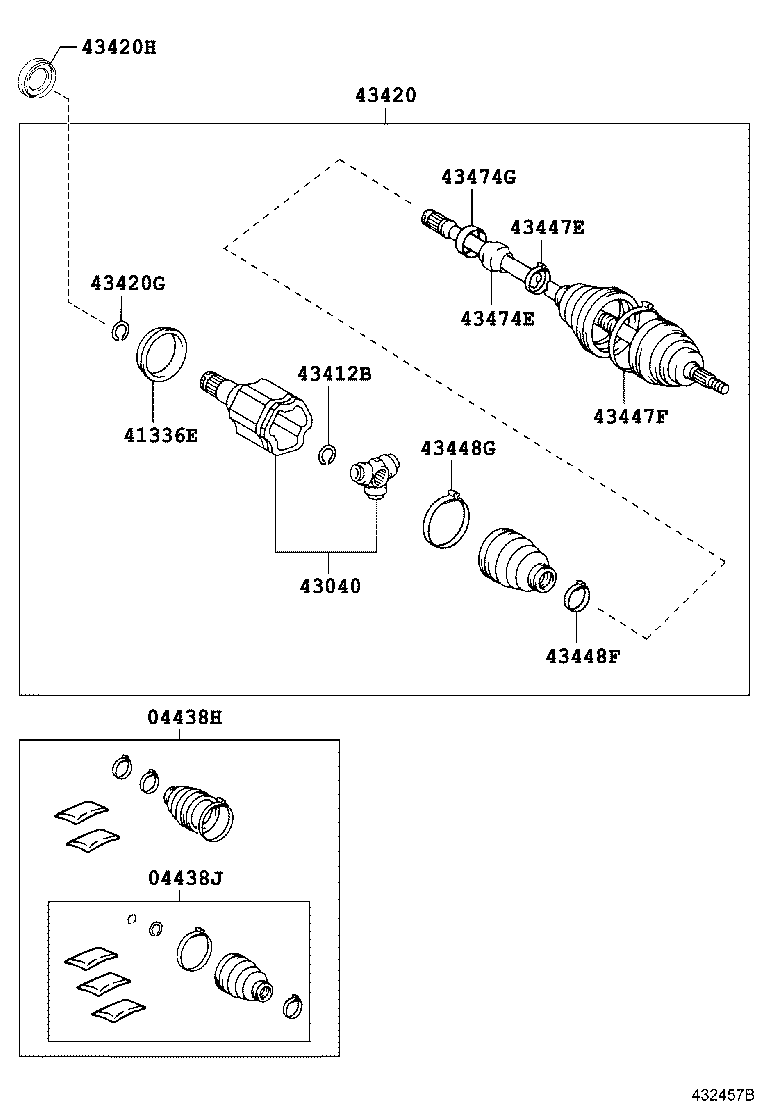 04427-08040 BOOT KIT, FRONT DRIVE SHAFT, IN & OUTBOARD, RH product image