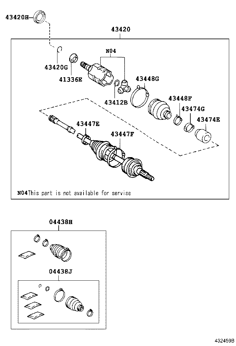 04427-08040 BOOT KIT, FRONT DRIVE SHAFT, IN & OUTBOARD, RH product image