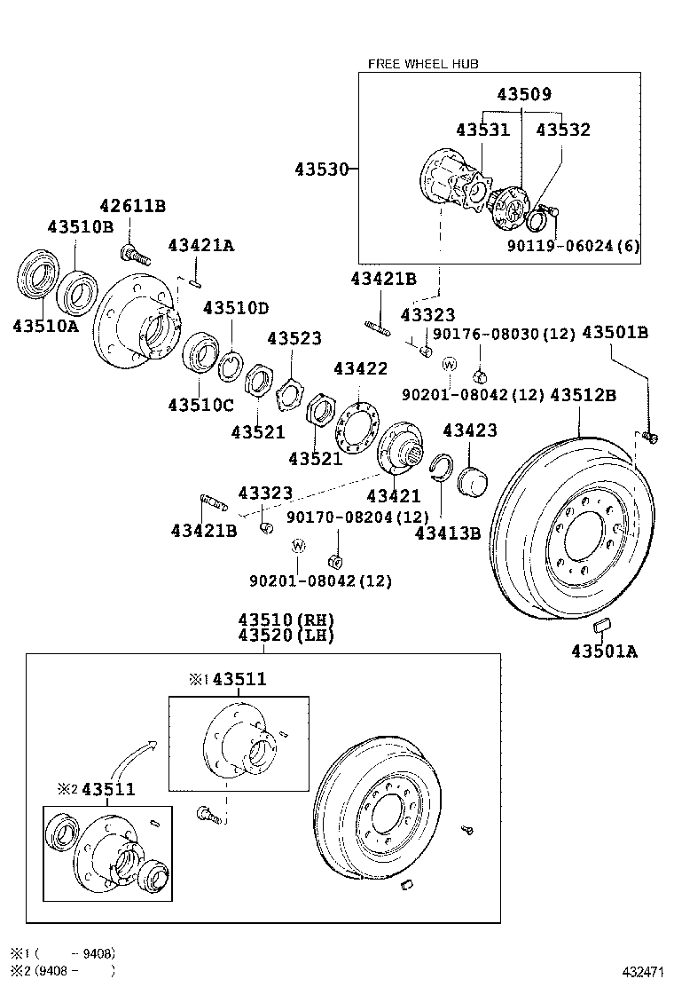 43510-60160 HUB AND BRAKE DRUM ASSY, FRONT AXLE, RH product image