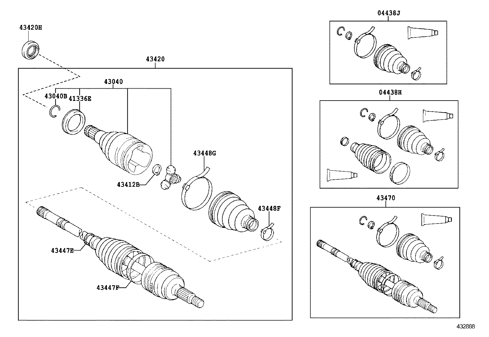 04427-52250 BOOT KIT, FRONT DRIVE SHAFT, IN & OUTBOARD, RH product image
