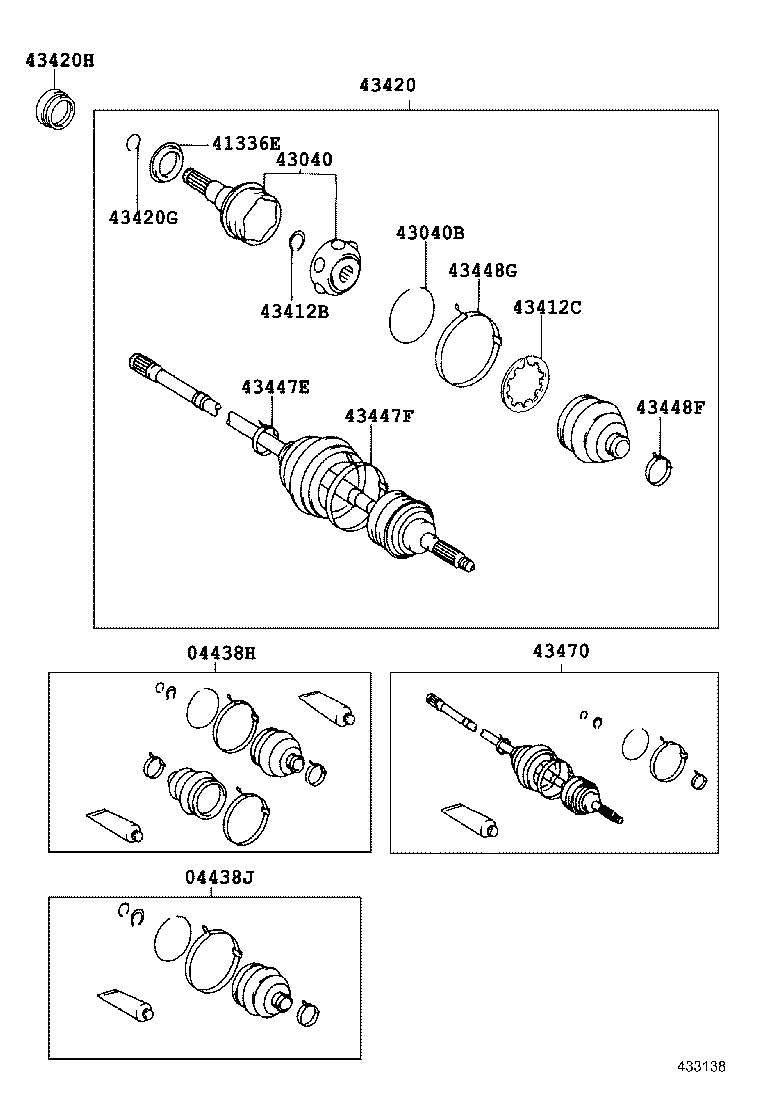 04438-20411 BOOT KIT, FRONT DRIVE SHAFT, IN & OUTBOARD, RH product image