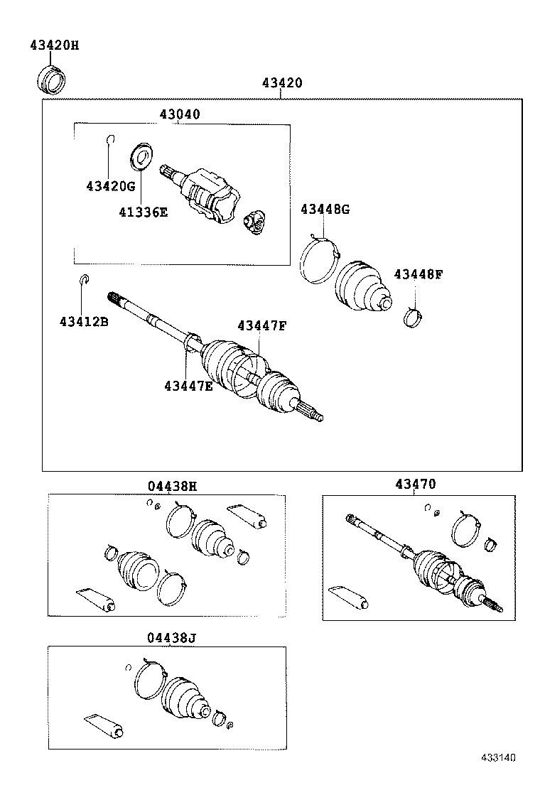 04438-20411 BOOT KIT, FRONT DRIVE SHAFT, IN & OUTBOARD, RH product image