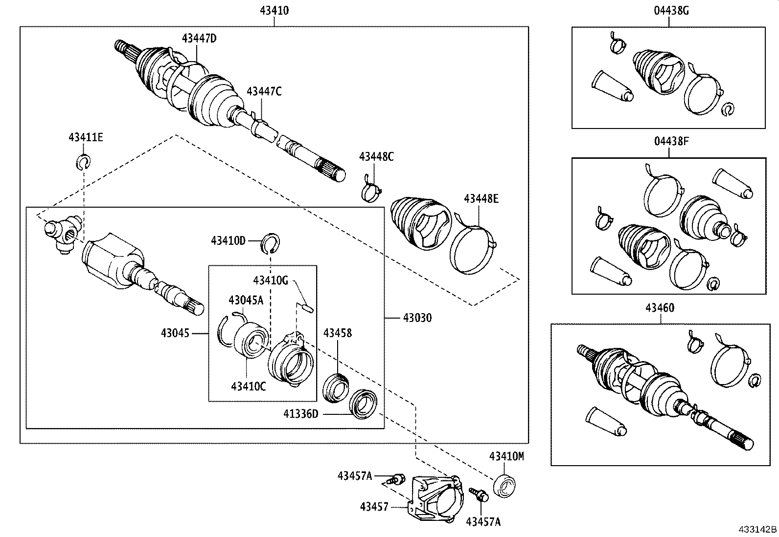 04438-20411 BOOT KIT, FRONT DRIVE SHAFT, IN & OUTBOARD, RH product image