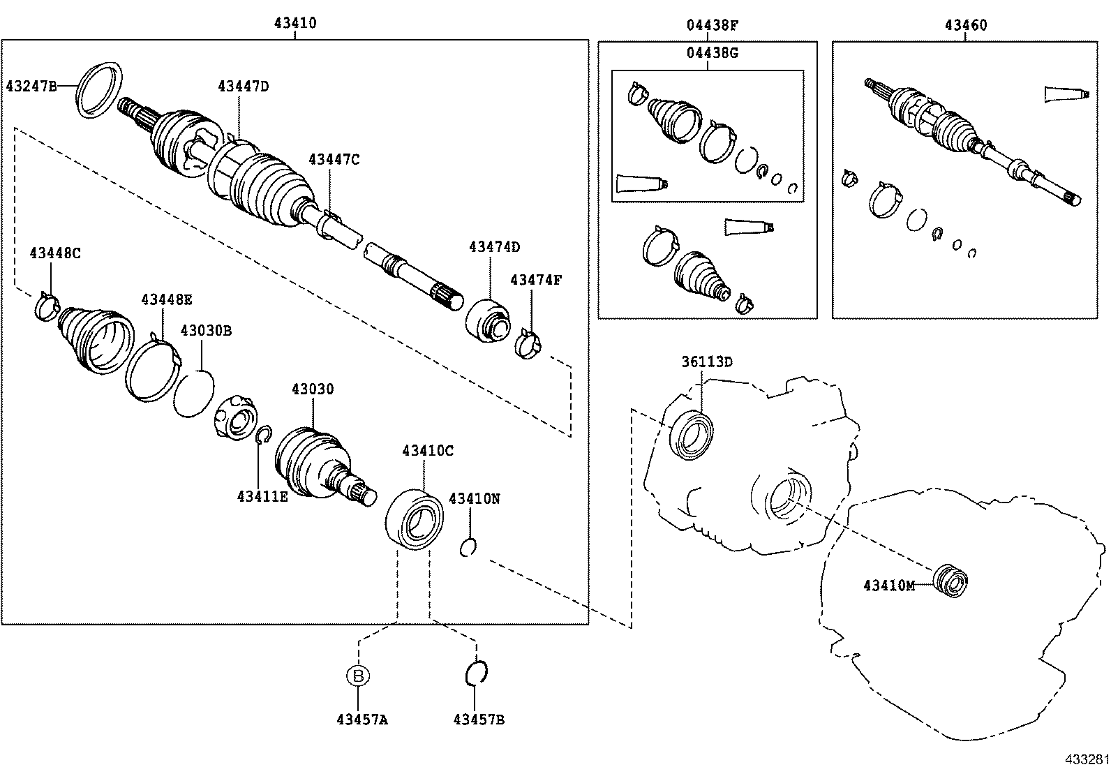 04438-20350 BOOT KIT, FRONT DRIVE SHAFT, IN & OUTBOARD, RH product image