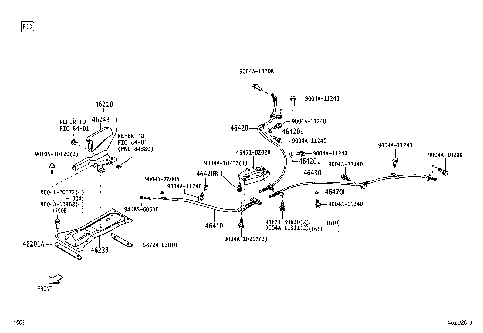 46233-BZ010 SUPPORT, PARKING BRAKE CENTER product image