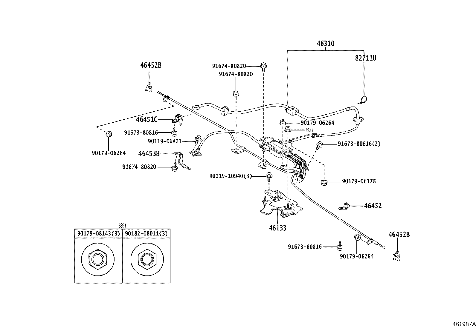 46451-24010 BRACKET, PARKING BRAKE CABLE SUPPORT, NO.1 product image