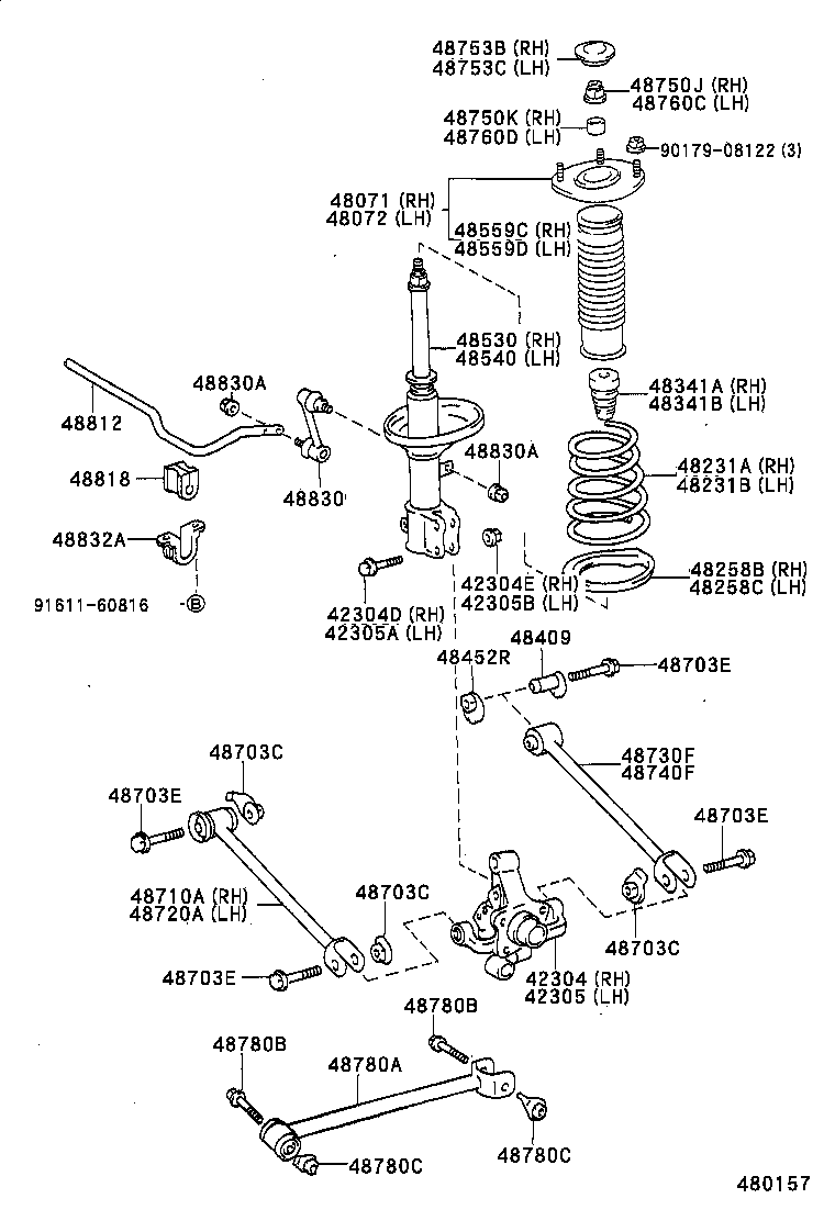 48071-12140 SUPPORT SUB-ASSY, REAR SUSPENSION, RH product image