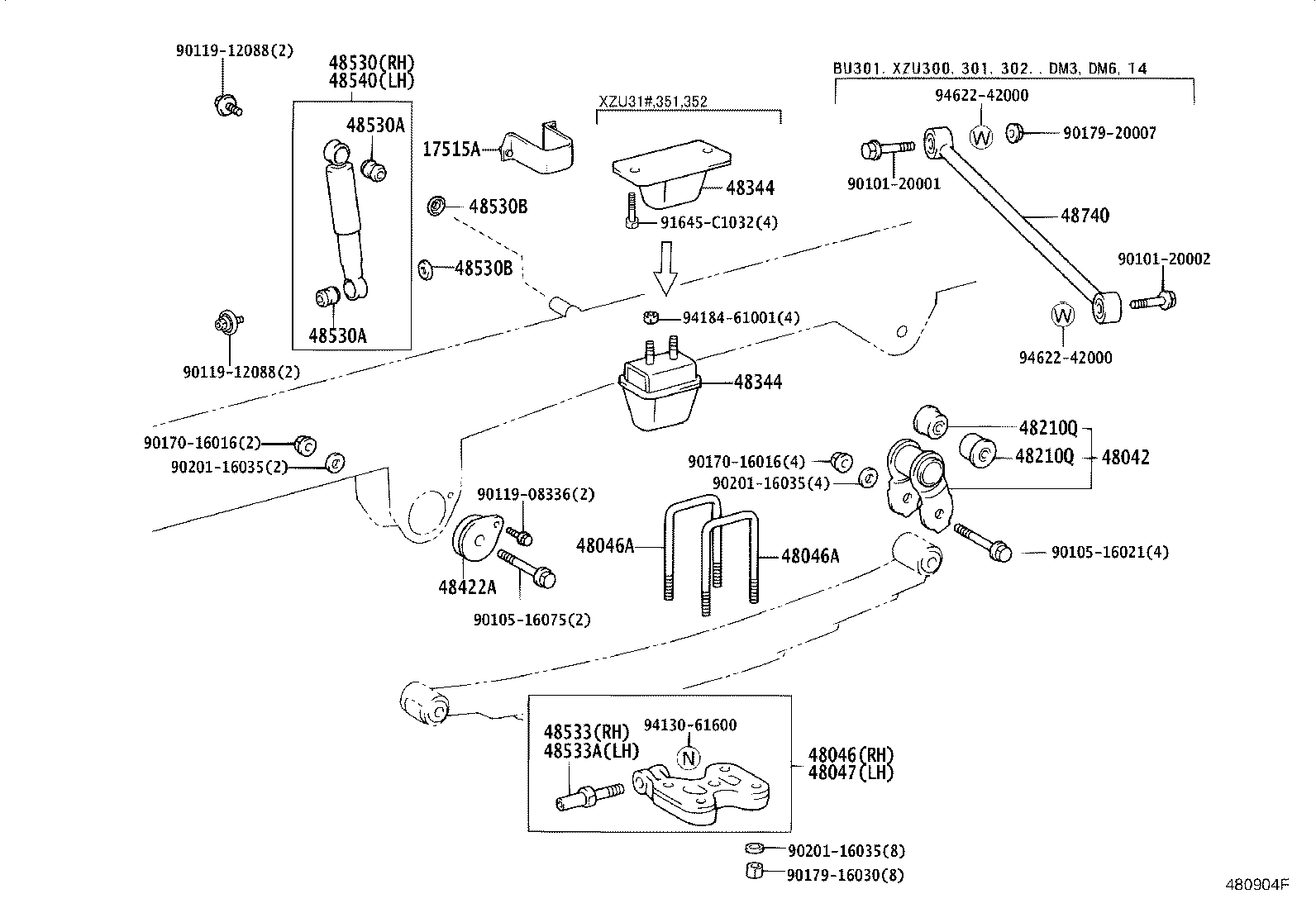 48046-37150 SEAT SUB-ASSY, SPRING U BOLT, RH product image