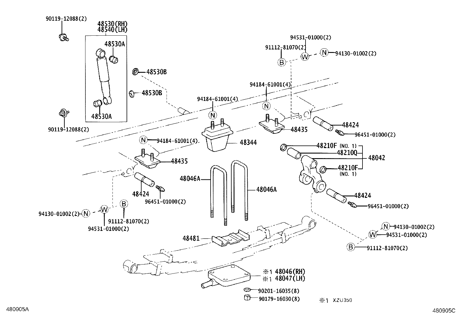 48046-37150 SEAT SUB-ASSY, SPRING U BOLT, RH product image