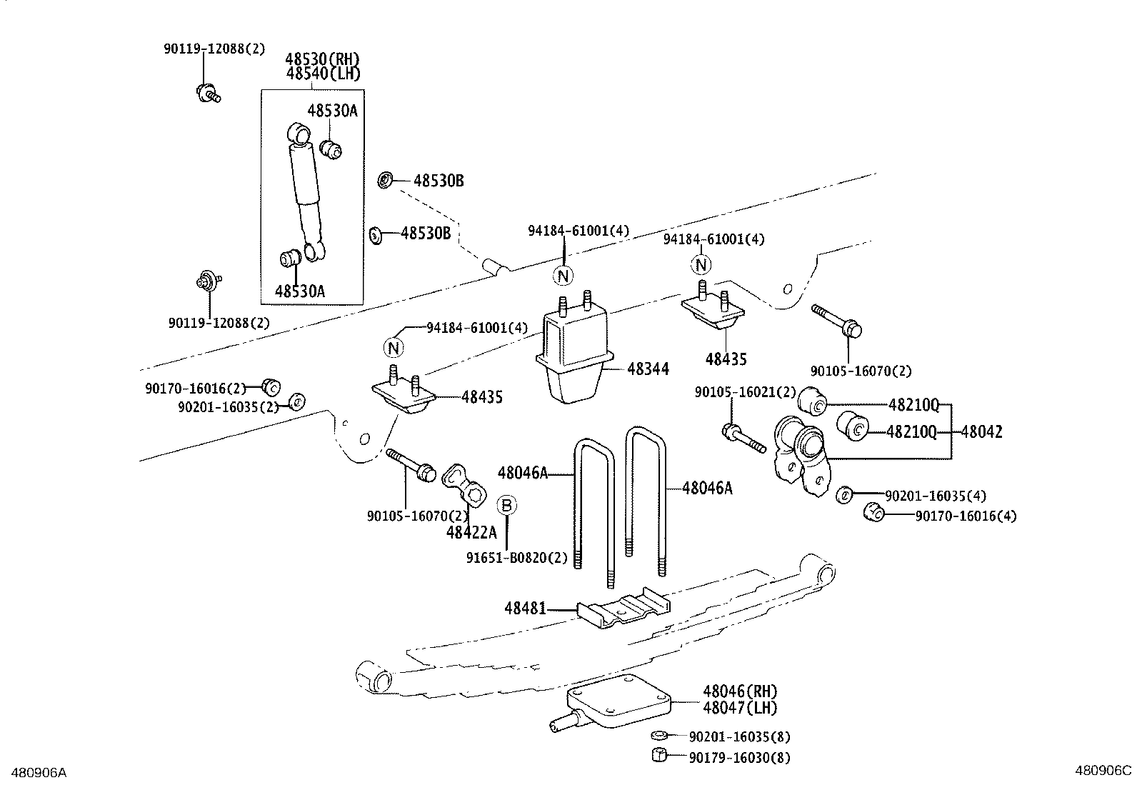 48046-37150 SEAT SUB-ASSY, SPRING U BOLT, RH product image