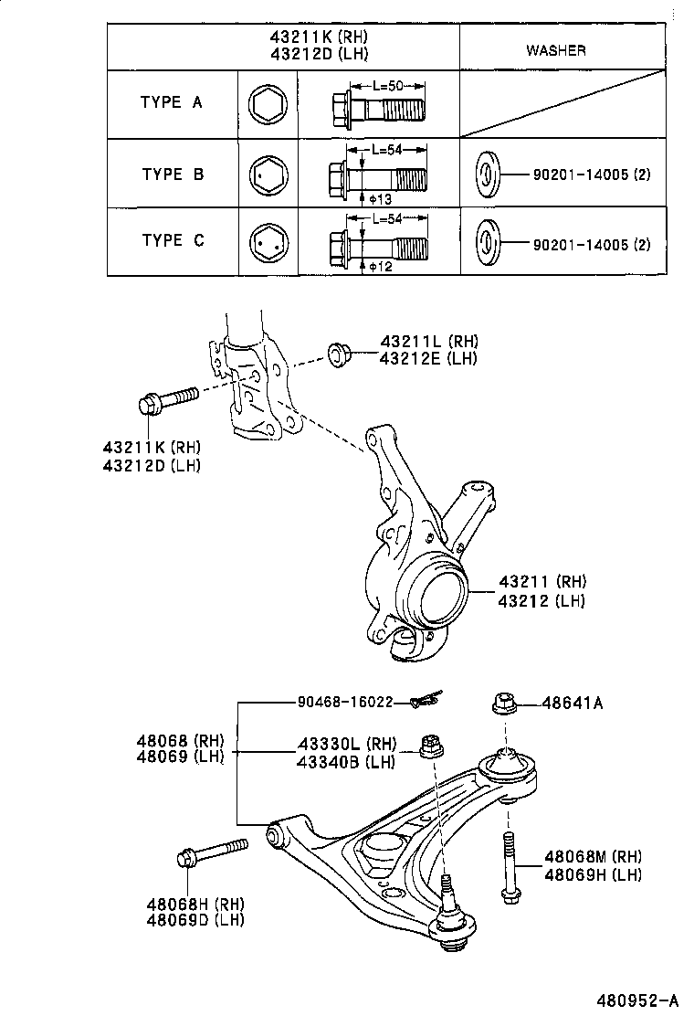 90105-14147 BOLT (FOR STEERING KNUCKLE RH) product image