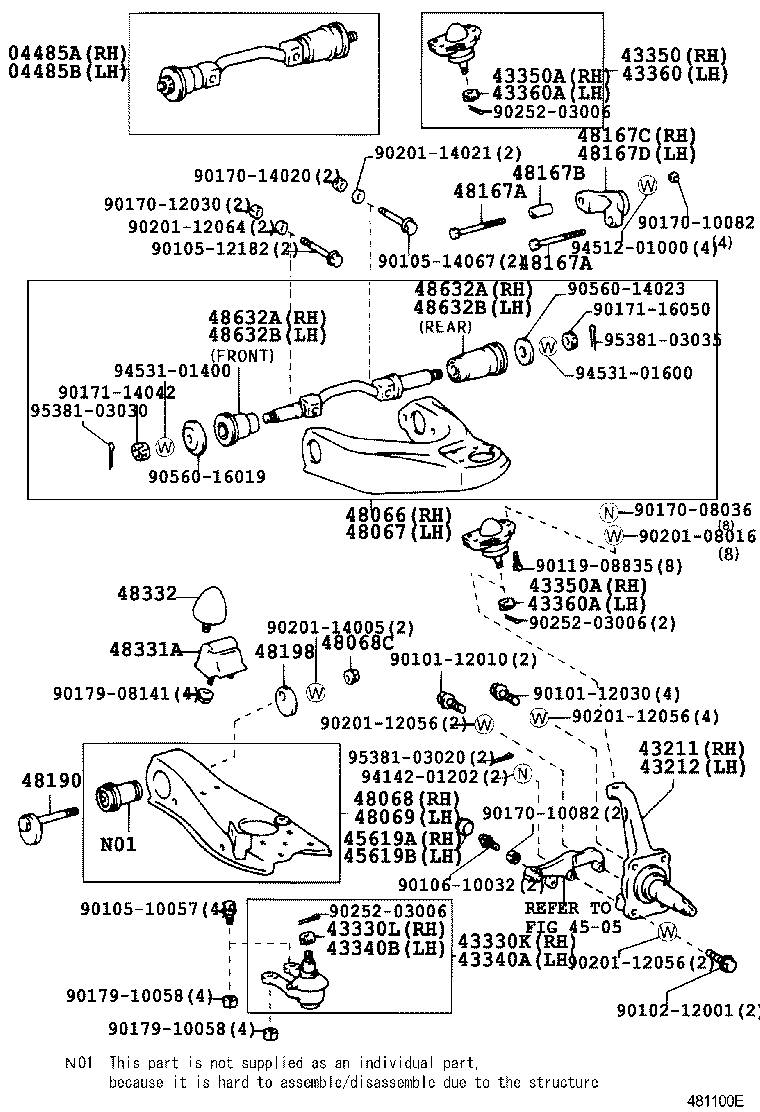 04485-0B010 SHAFT KIT, FRONT SUSPENSION UPPER ARM, RH product image
