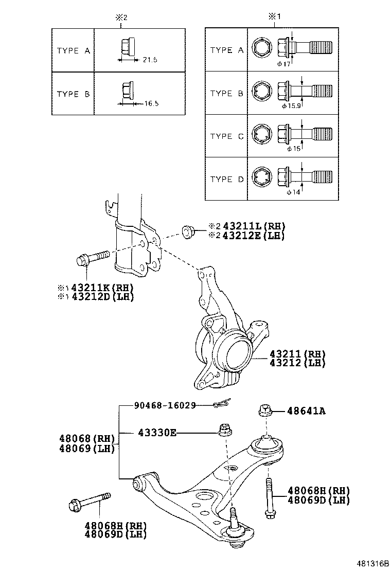 48069-29265 ARM SUB-ASSY, FRONT SUSPENSION, LOWER NO.1 LH product image