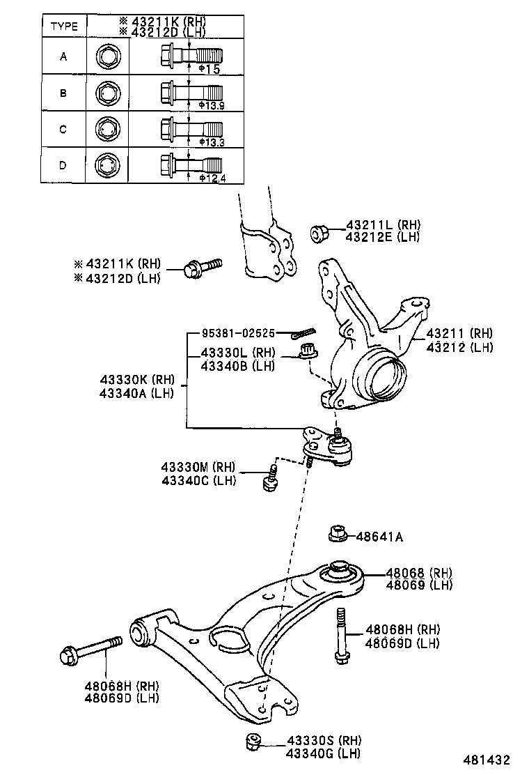 90105-12336 BOLT (FOR FRONT LOWER BALL JOINT RH) product image