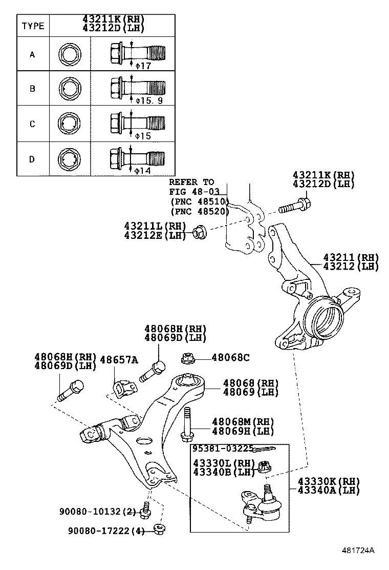43211-08020 KNUCKLE, STEERING, RH product image
