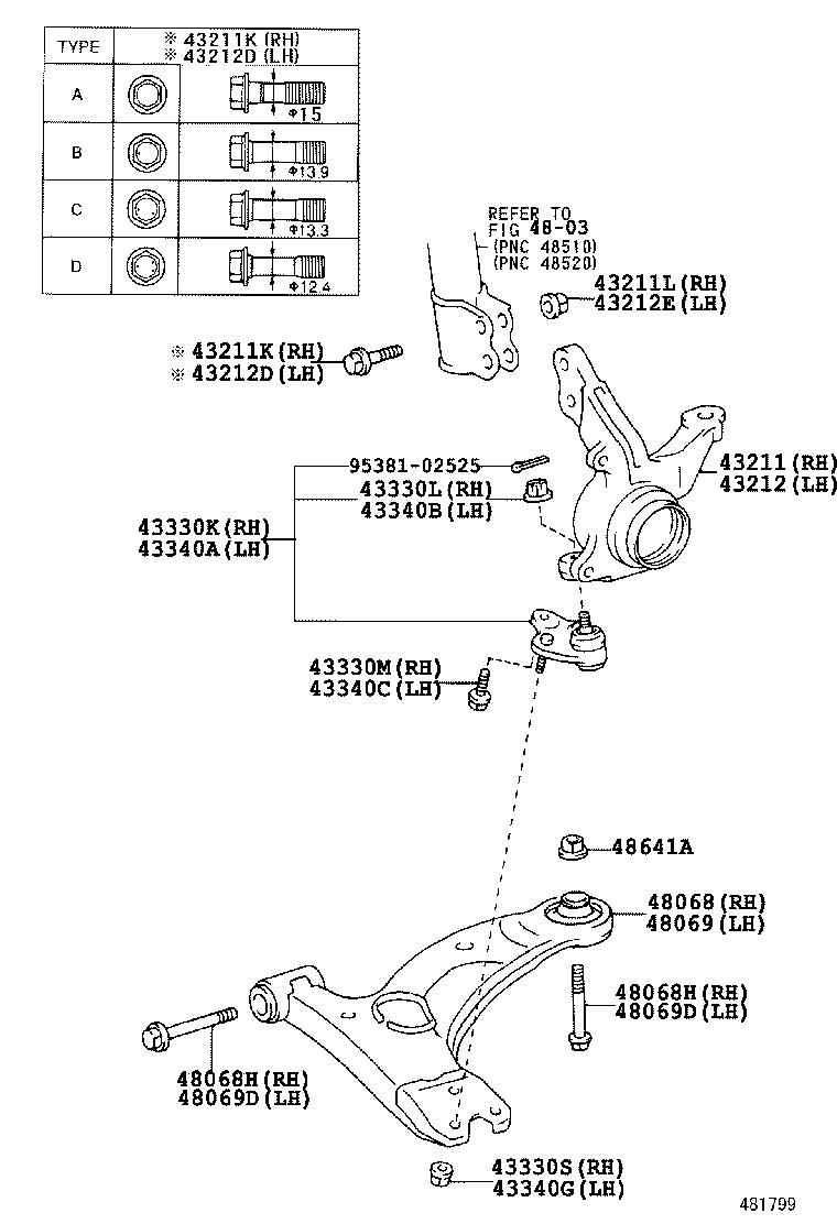 48068-12290 ARM SUB-ASSY, FRONT SUSPENSION, LOWER NO.1 RH product image