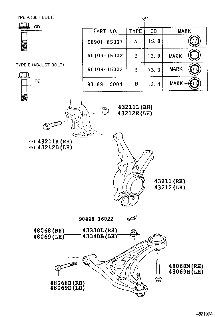 90105-W0118 BOLT (FOR STEERING KNUCKLE RH) product image